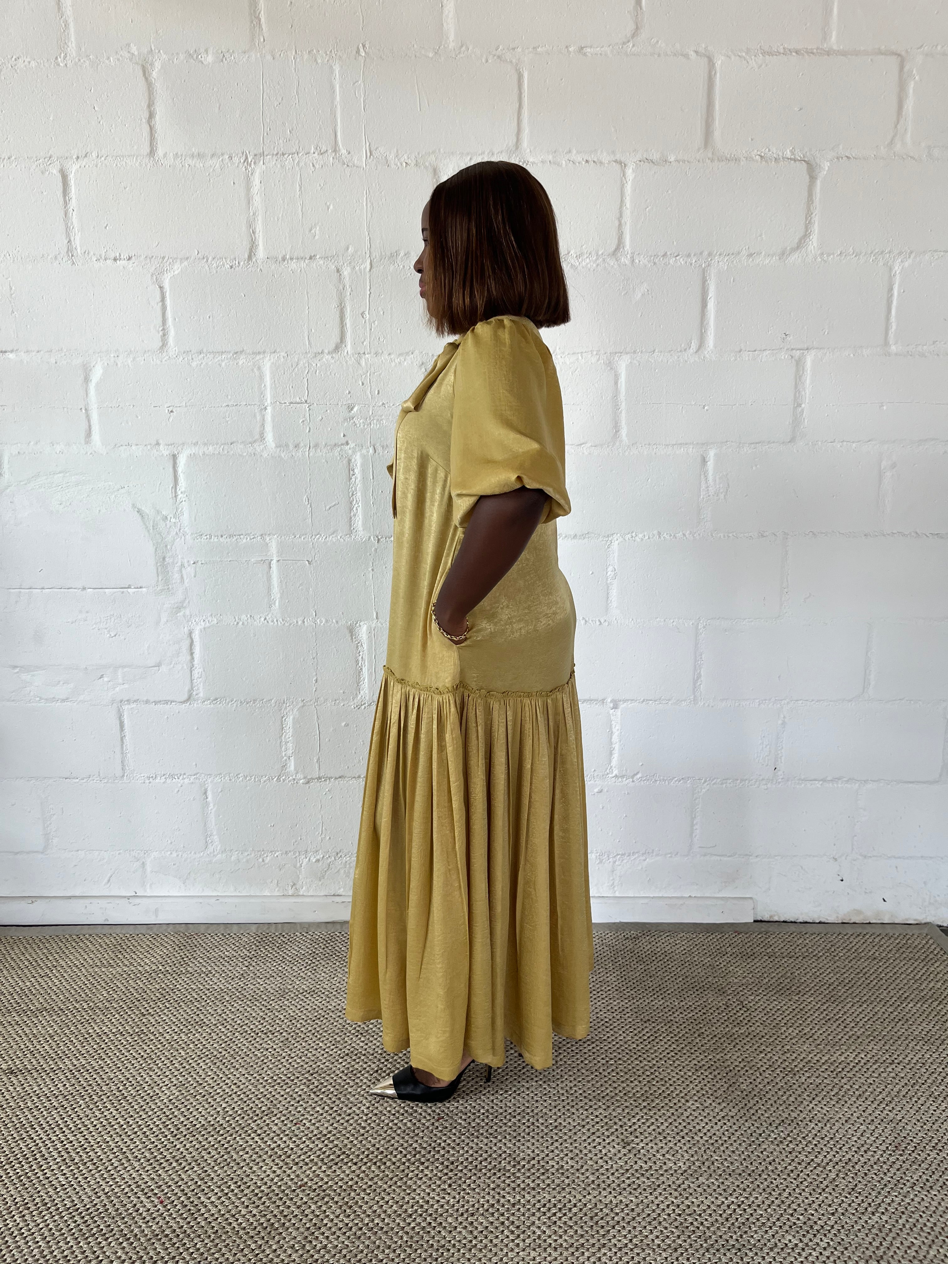 FR1108 LIME/GOLD MAXI NOLAN DRESS