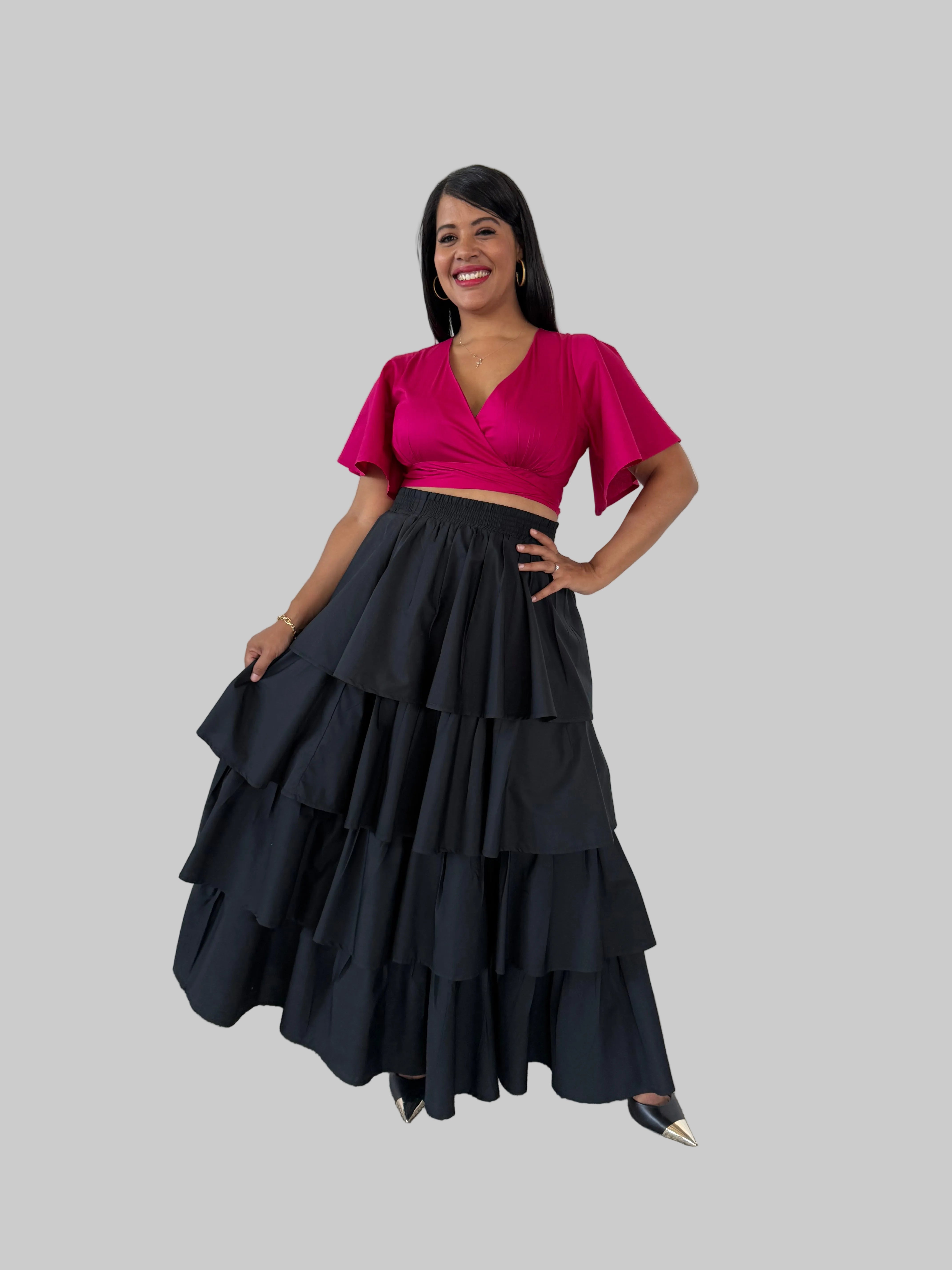 FR1120 BLACK LAYERED SKIRT