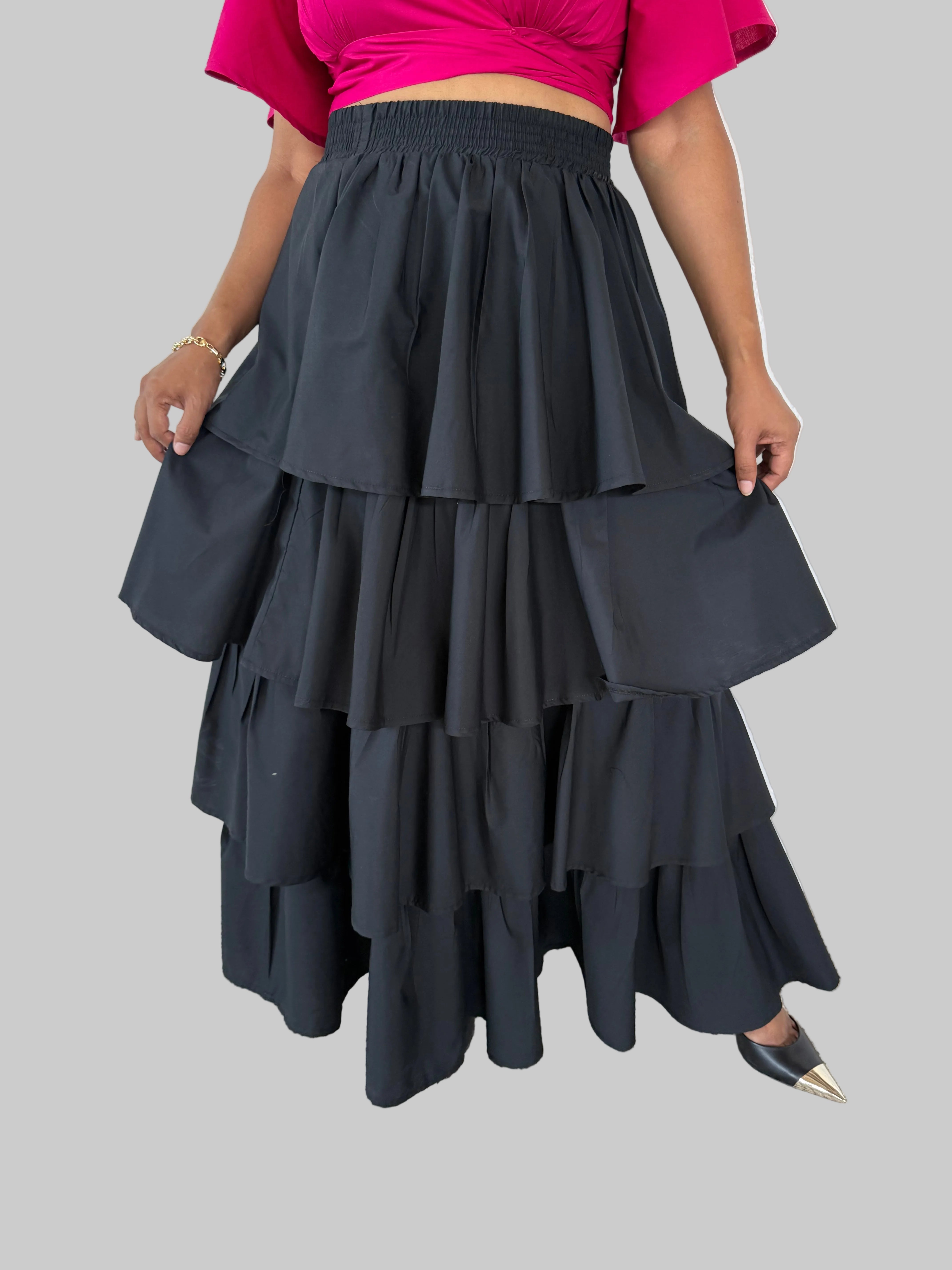 FR1120 BLACK LAYERED SKIRT