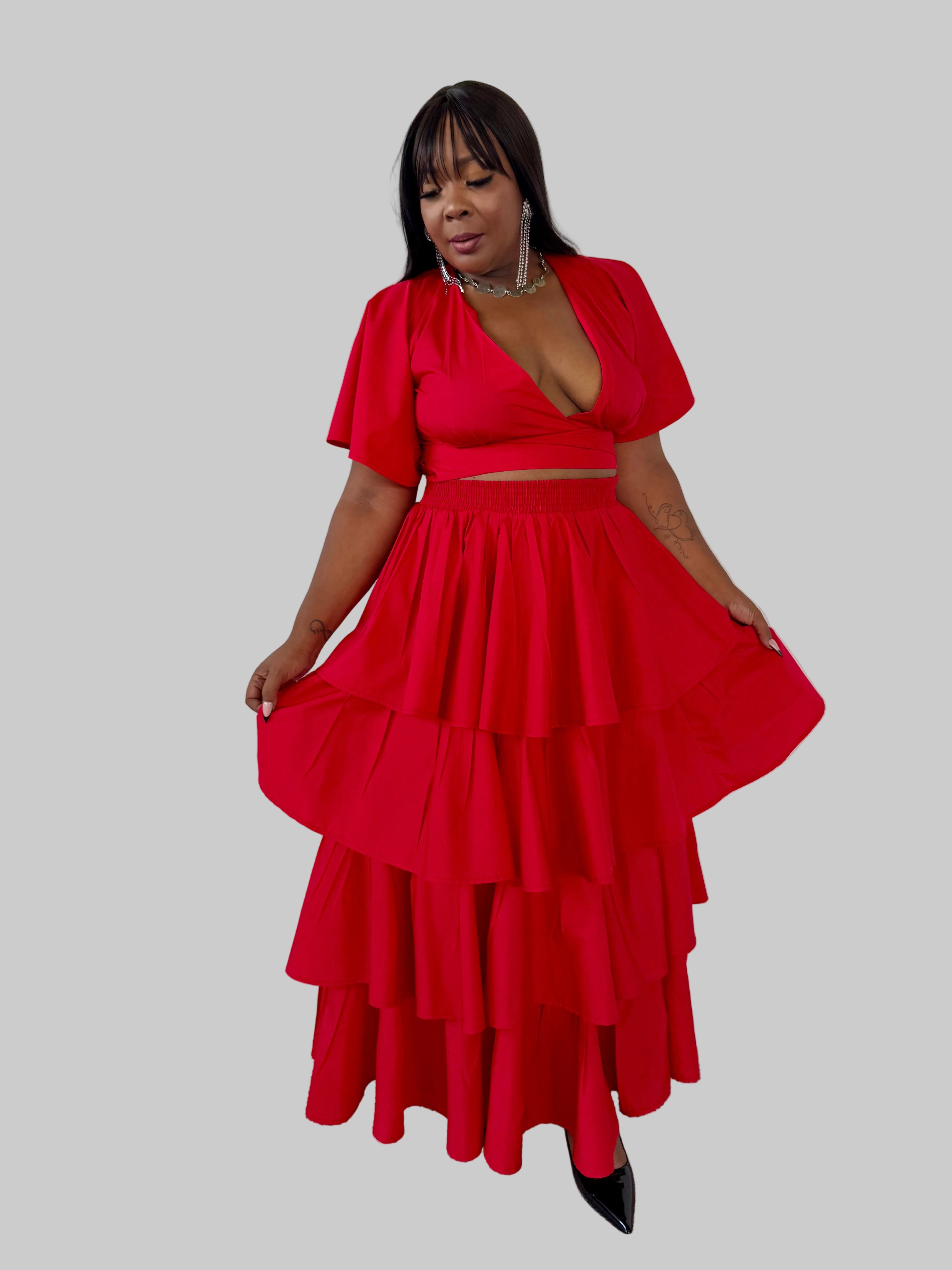 FR1122 RED LAYERED SKIRT