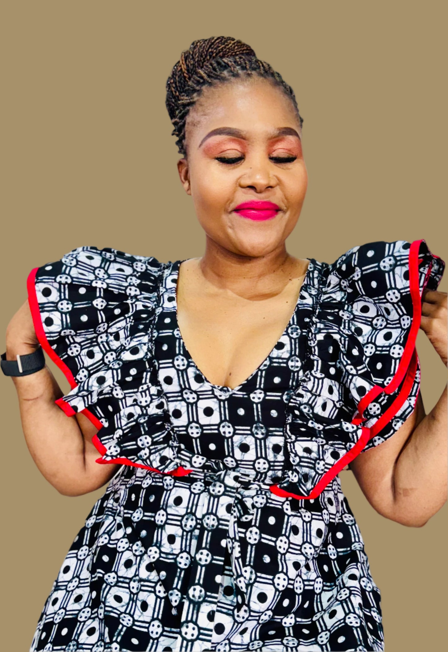 FRA89 BLACK/WHITE/RED CONTRASTED MAXI LEA DRESS