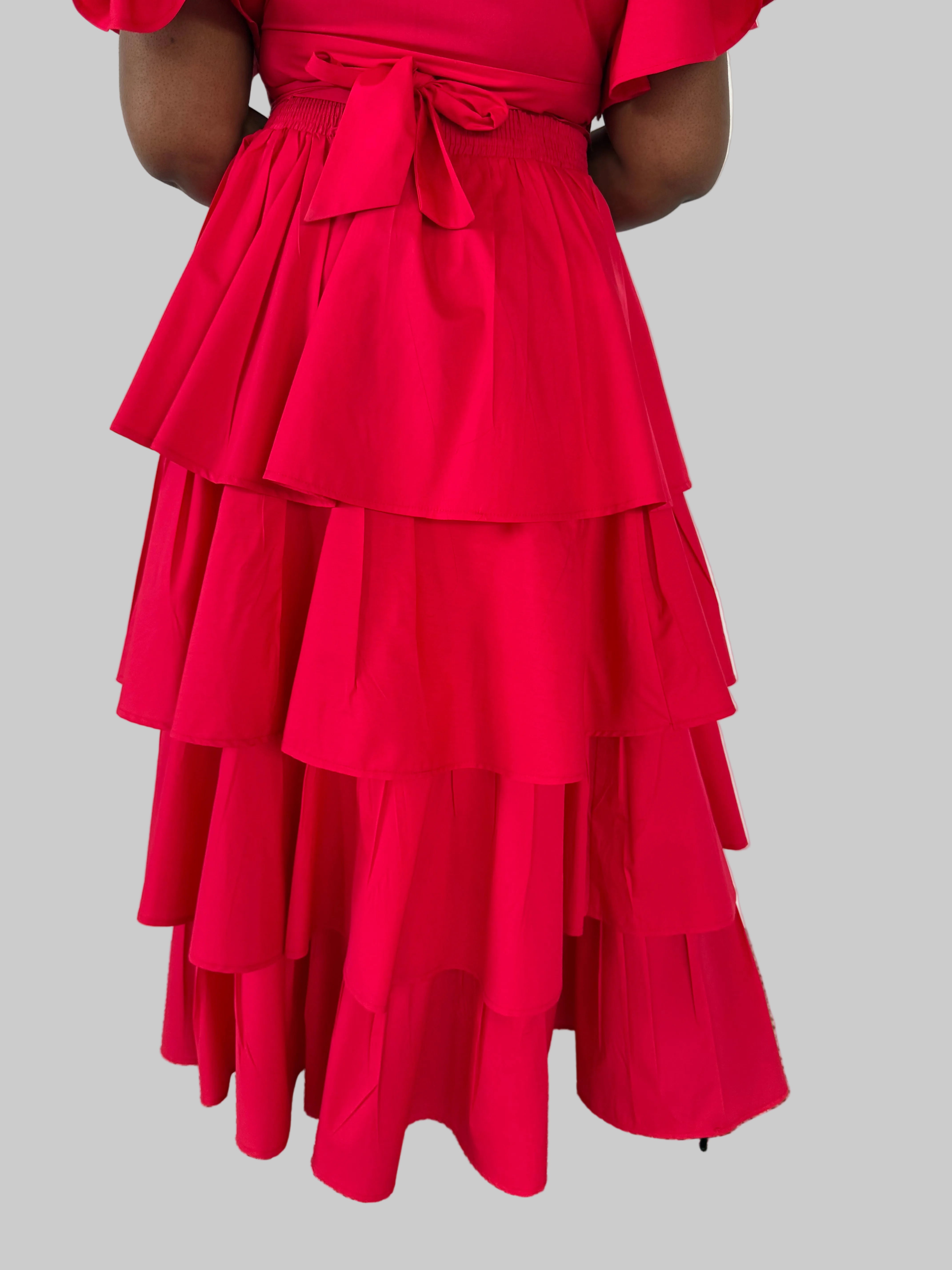 FR1122 RED LAYERED SKIRT