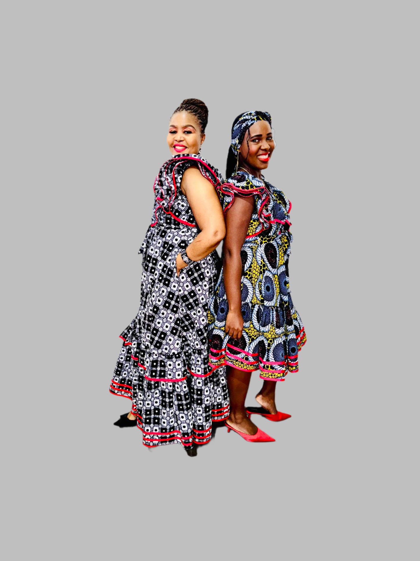 FRA89 BLACK/WHITE/RED CONTRASTED MAXI LEA DRESS