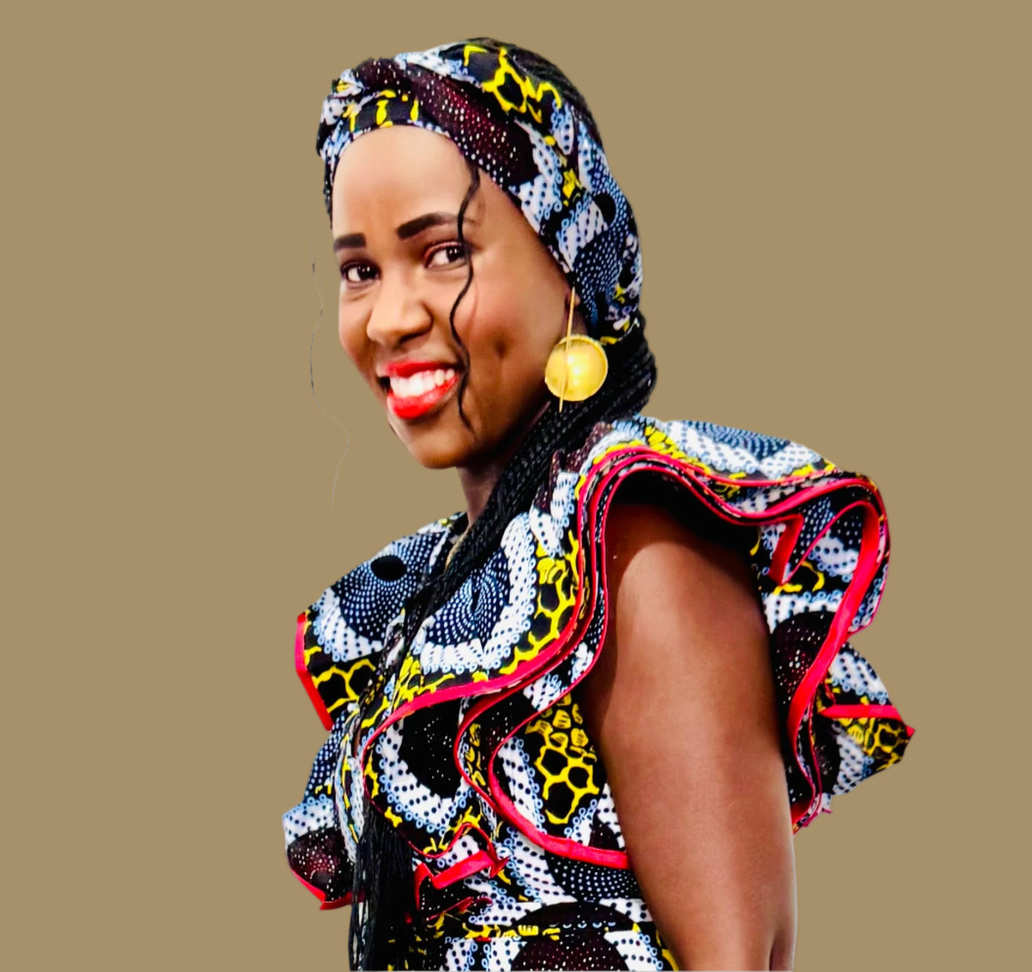 FRA86 MULTICOLOR/RED CONTRASTED LEA MIDI DRESS