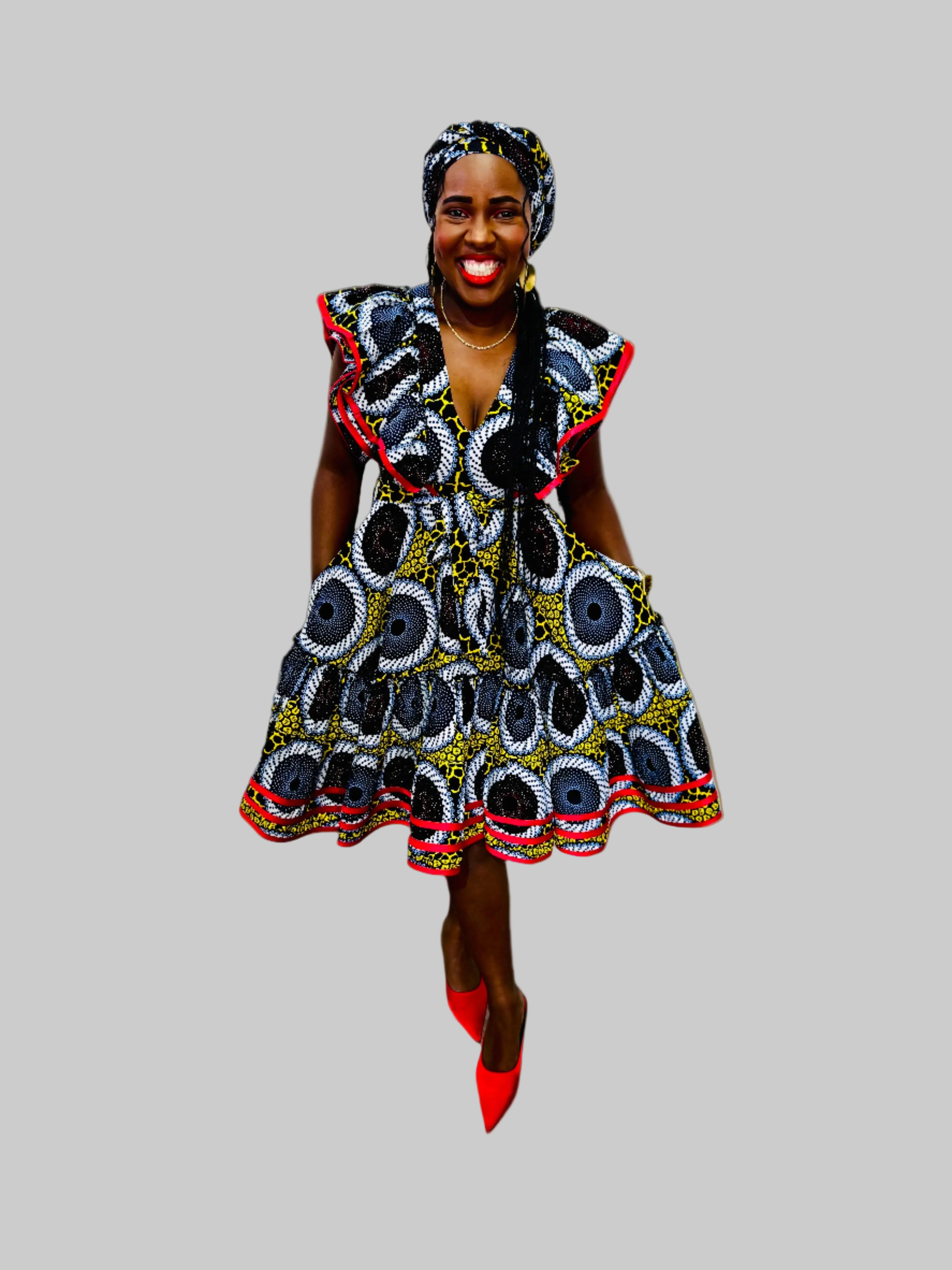 FRA86 MULTICOLOR/RED CONTRASTED LEA MIDI DRESS