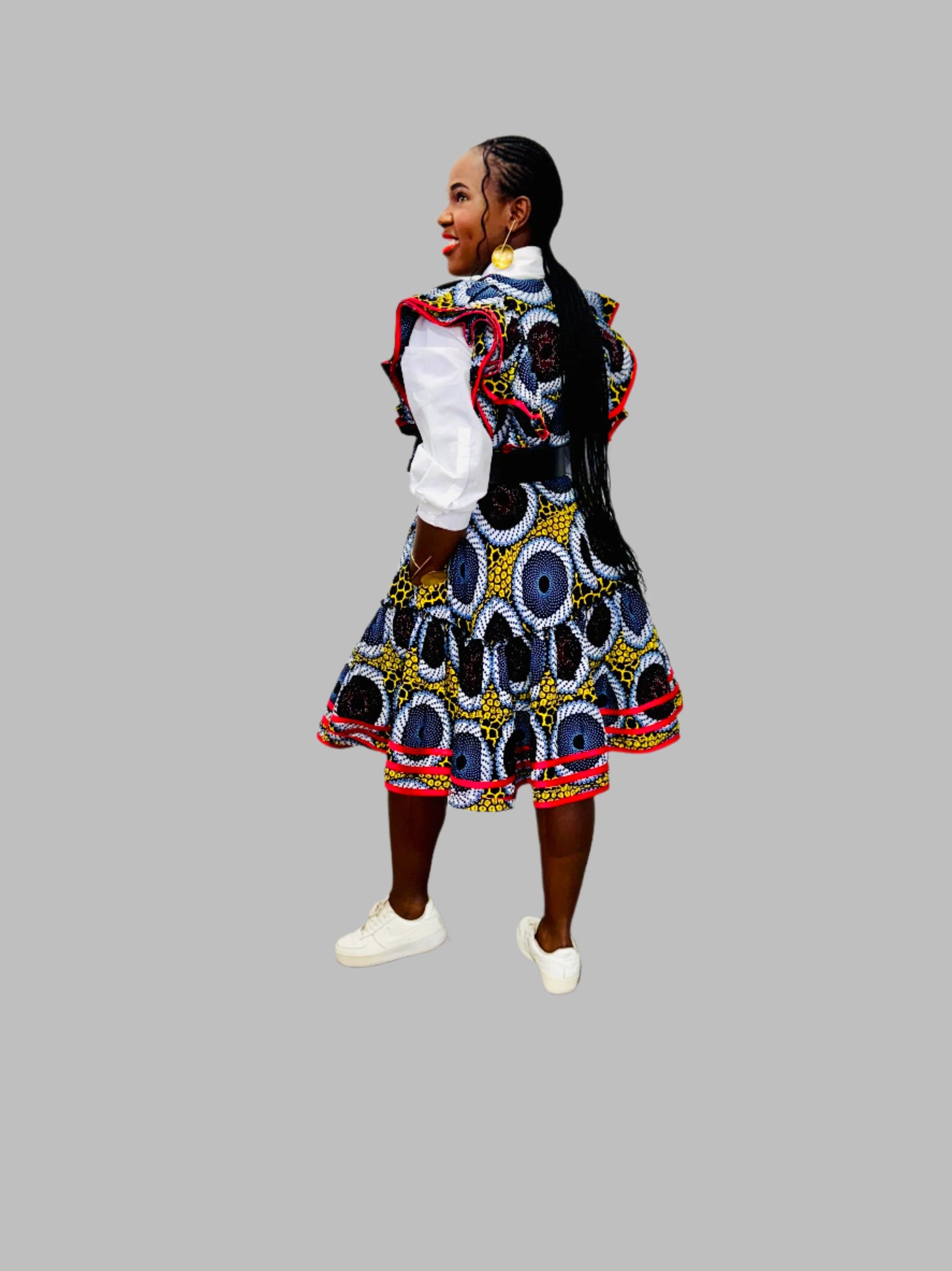 FRA86 MULTICOLOR/RED CONTRASTED LEA MIDI DRESS
