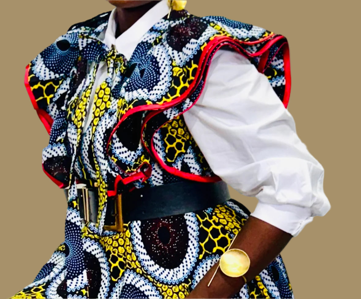 FRA86 MULTICOLOR/RED CONTRASTED LEA MIDI DRESS