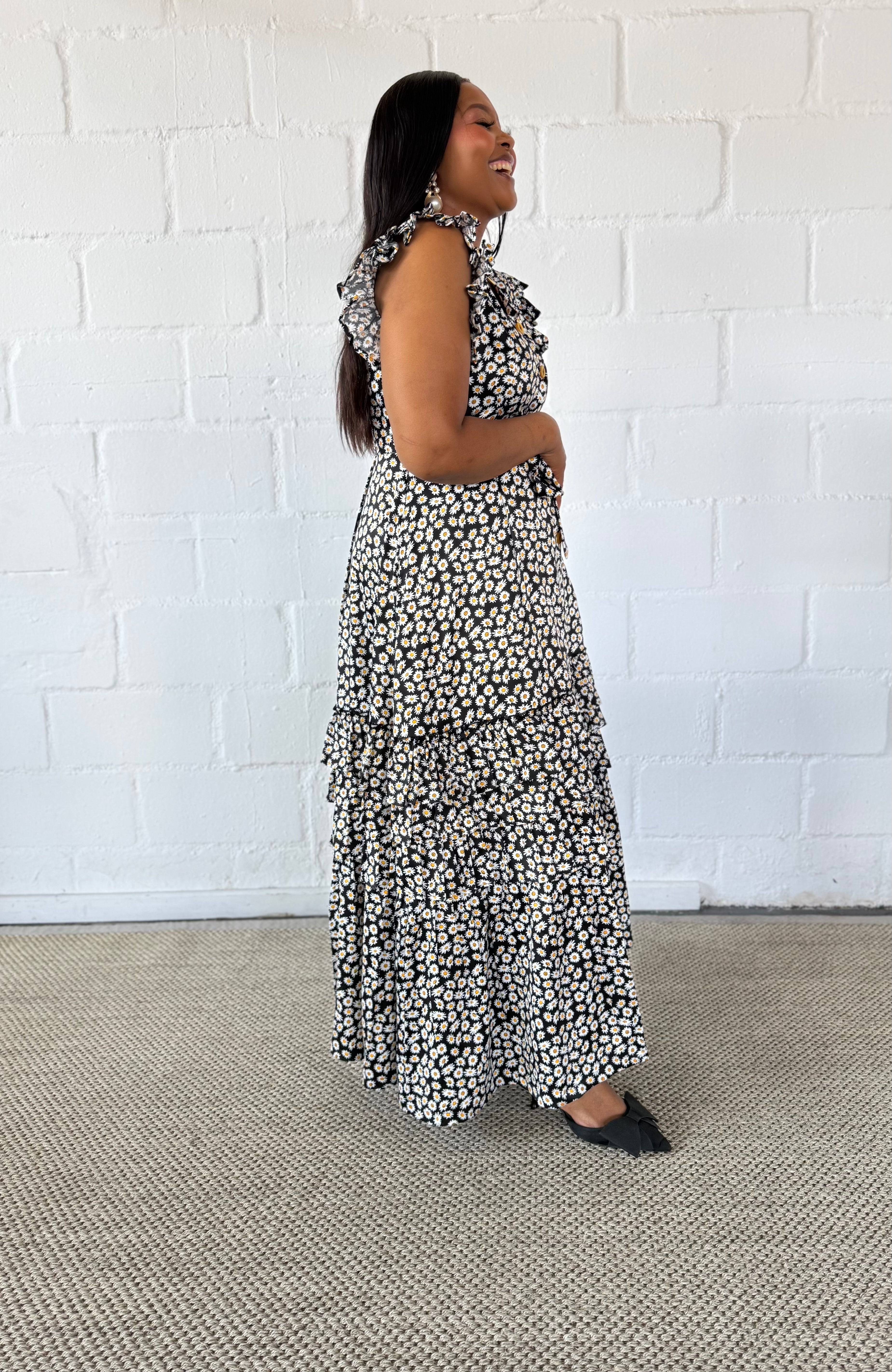 FR1111 BLACK/WHITE FLORAL THULI DRESS