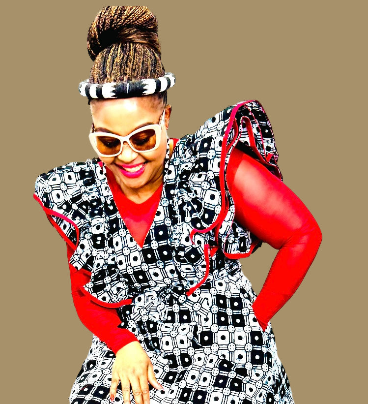 FRA89 BLACK/WHITE/RED CONTRASTED MAXI LEA DRESS