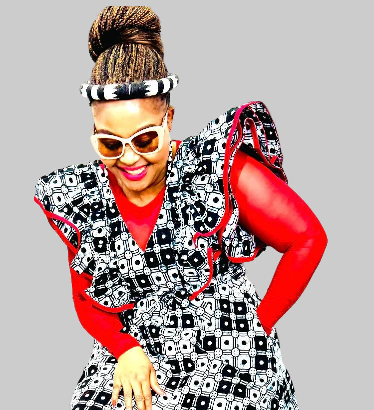 FRA89 BLACK/WHITE/RED CONTRASTED MAXI LEA DRESS