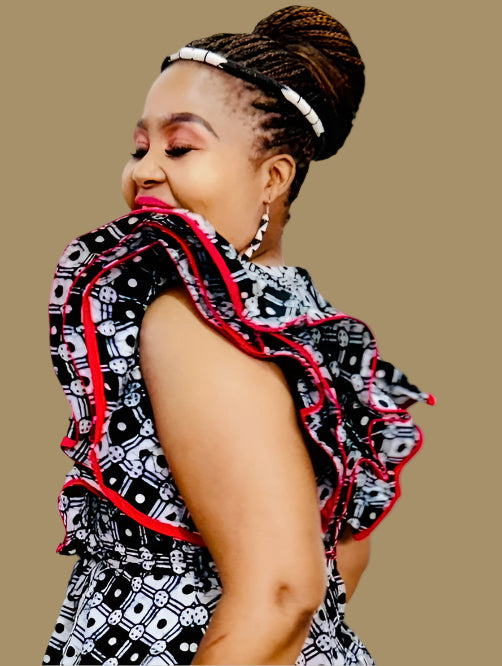 FRA89 BLACK/WHITE/RED CONTRASTED MAXI LEA DRESS