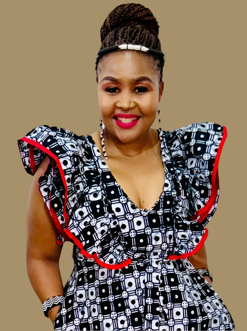 FRA89 BLACK/WHITE/RED CONTRASTED MAXI LEA DRESS