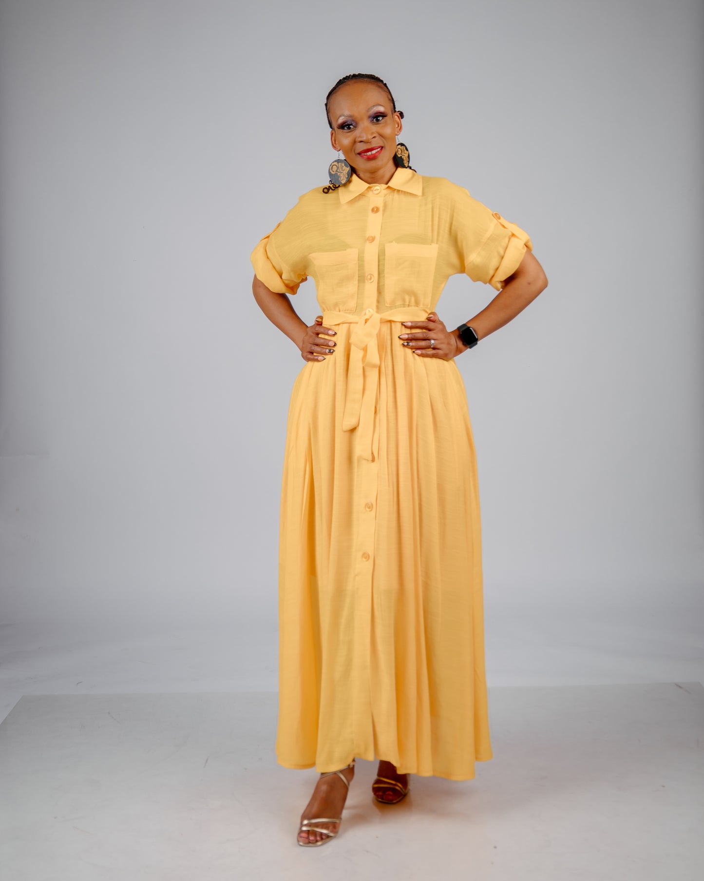 FR994 YELLOW MAXI KIMONO SHIRT DRESS