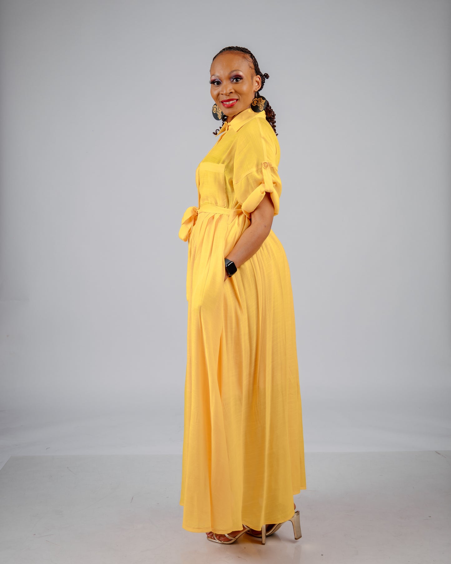 FR994 YELLOW MAXI KIMONO SHIRT DRESS
