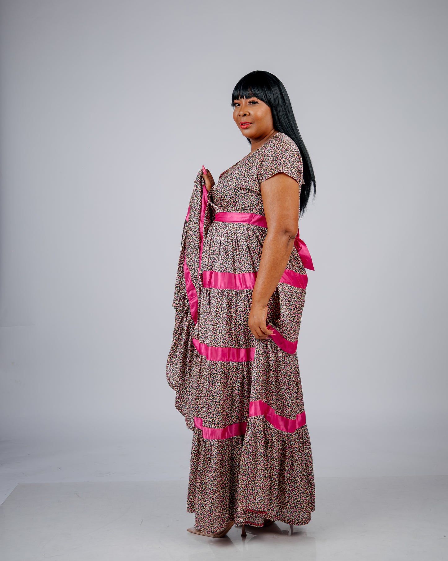 FR808 MULTICOLOR/PINK CONTRASTED LAYERED DRESS