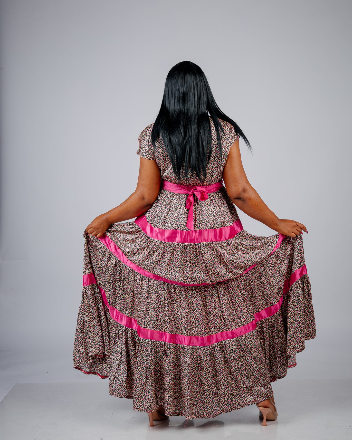 FR808 MULTICOLOR/PINK CONTRASTED LAYERED DRESS