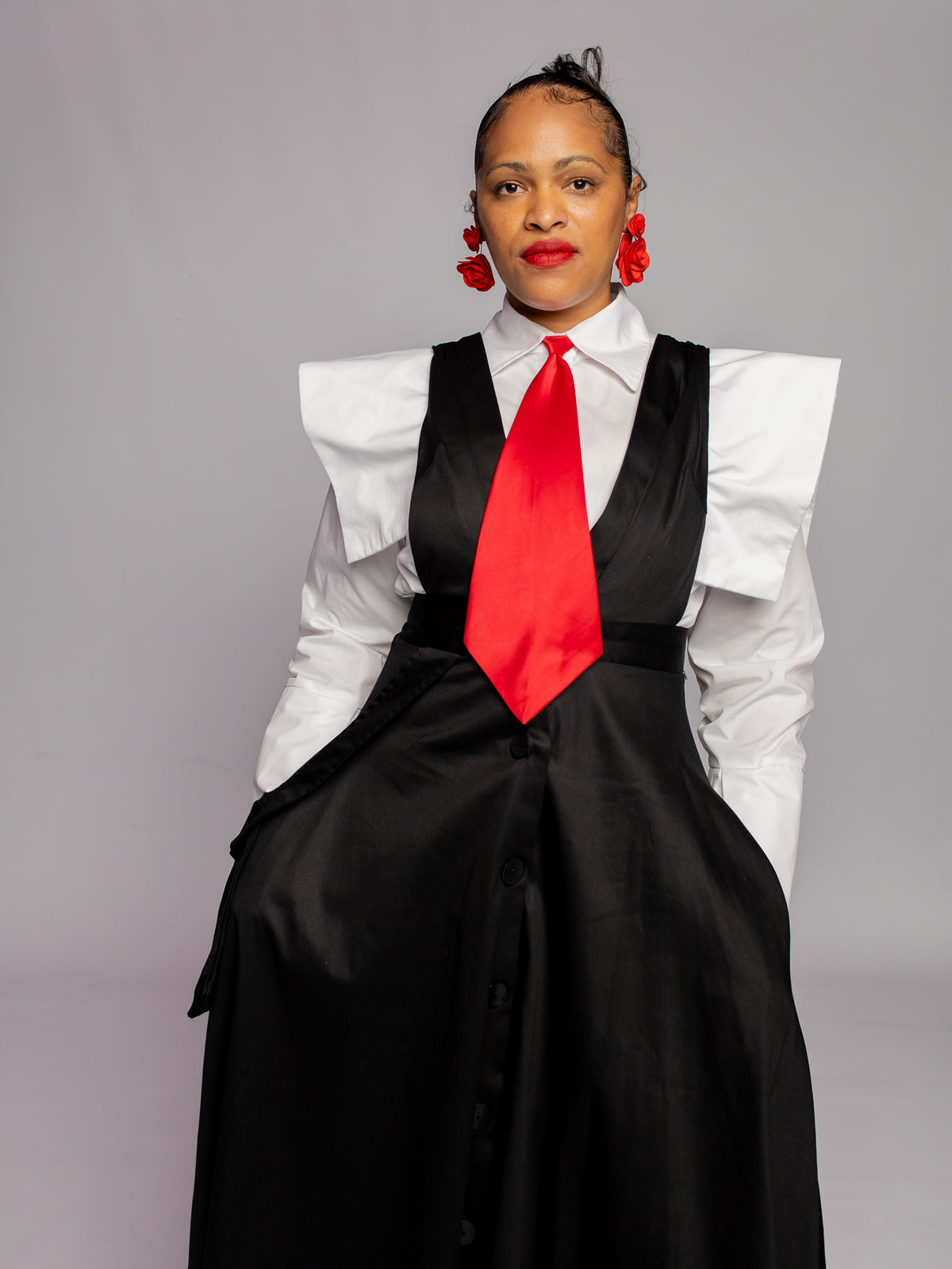 Black Lined Dungaree Skirt FR1150