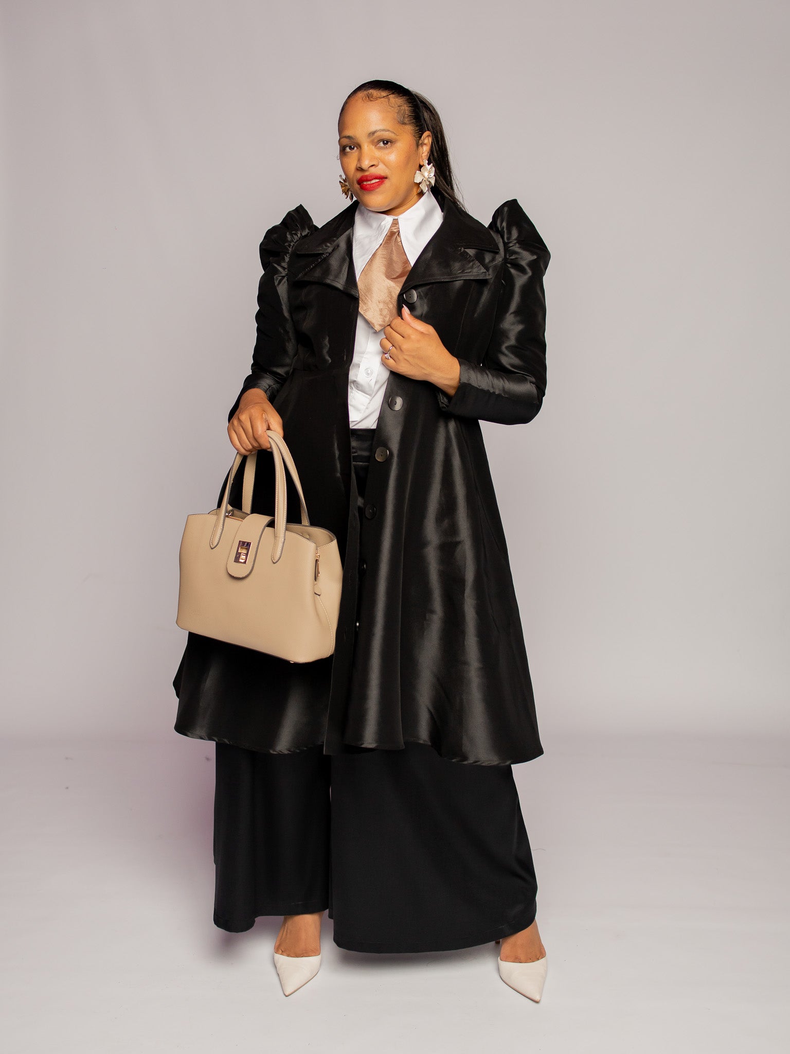 Black Long Sleeved Duchess Dress FR1065