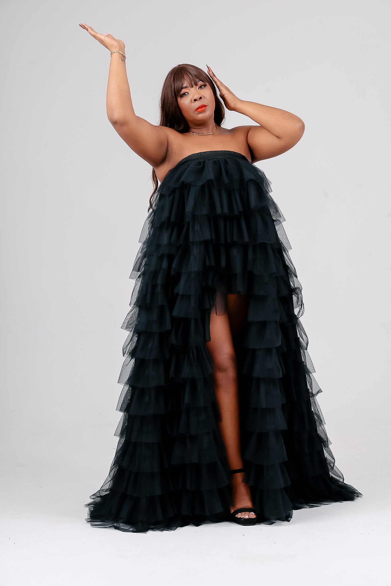chinese dress ladies BLACK NET BOOBTUBE DRESS