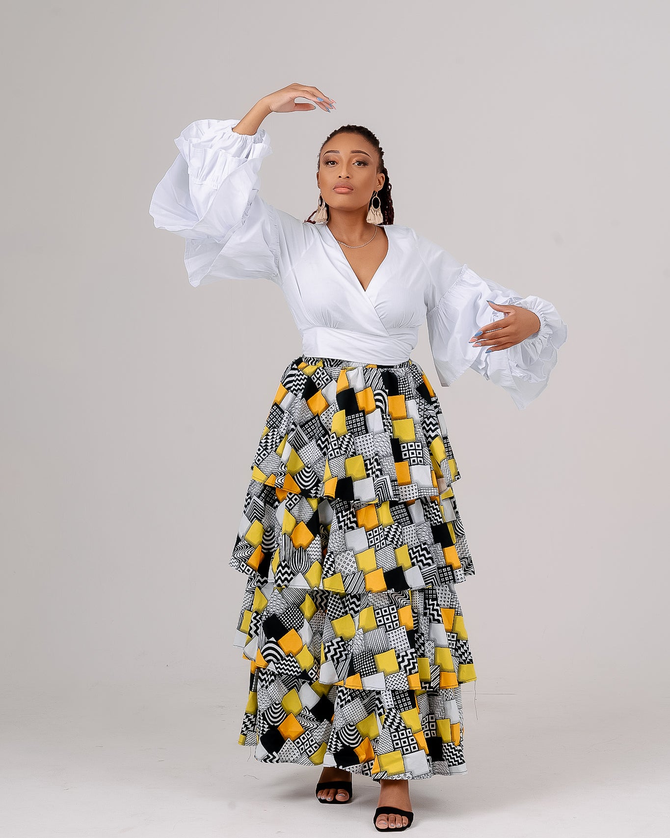 FR1054 WHITE LONG SLEEVED FRILLED CROSSOVER TOP