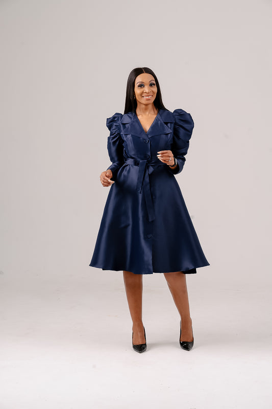 FR956 NAVY LONG SLEEVED DUCHESS DRESS