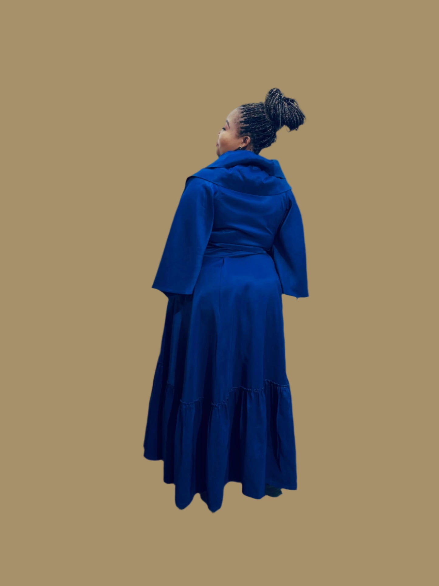 FRE001 BLUE MAXI WRAP-AROUND RUFFLE DRESS