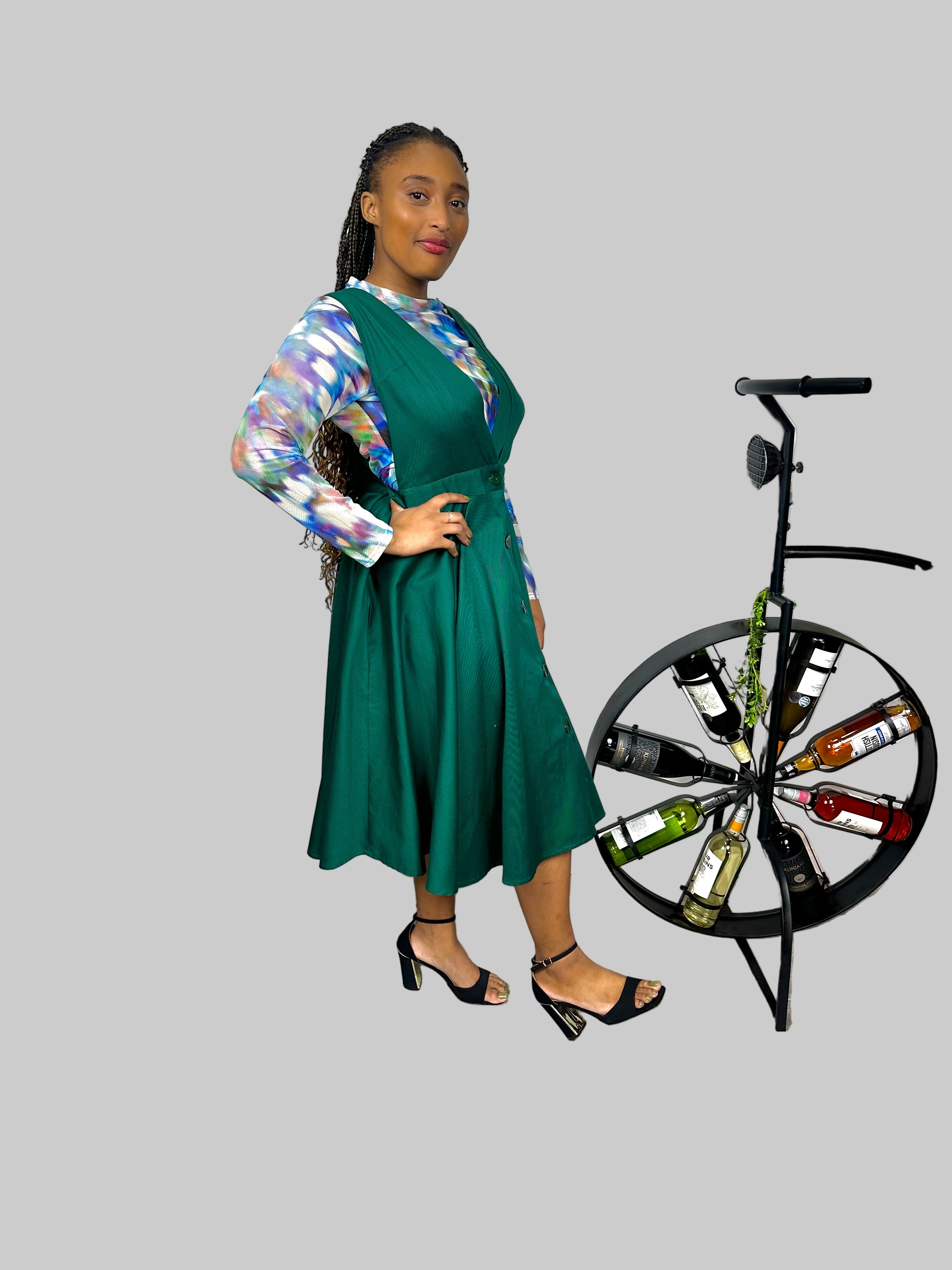 BOTTLE GREEN DUNGAREE SKIRT