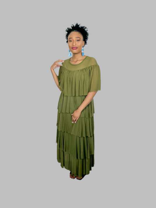 OLIVE MAXI LAYERED DRESS