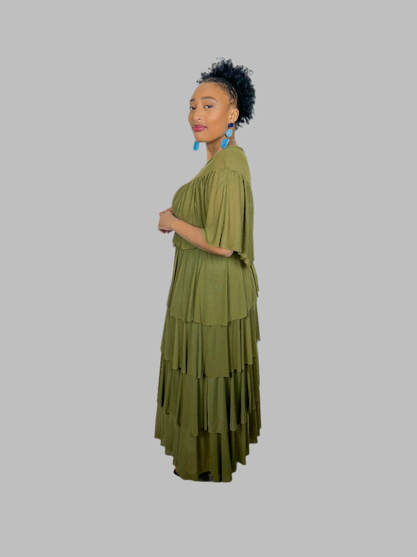 OLIVE MAXI LAYERED DRESS