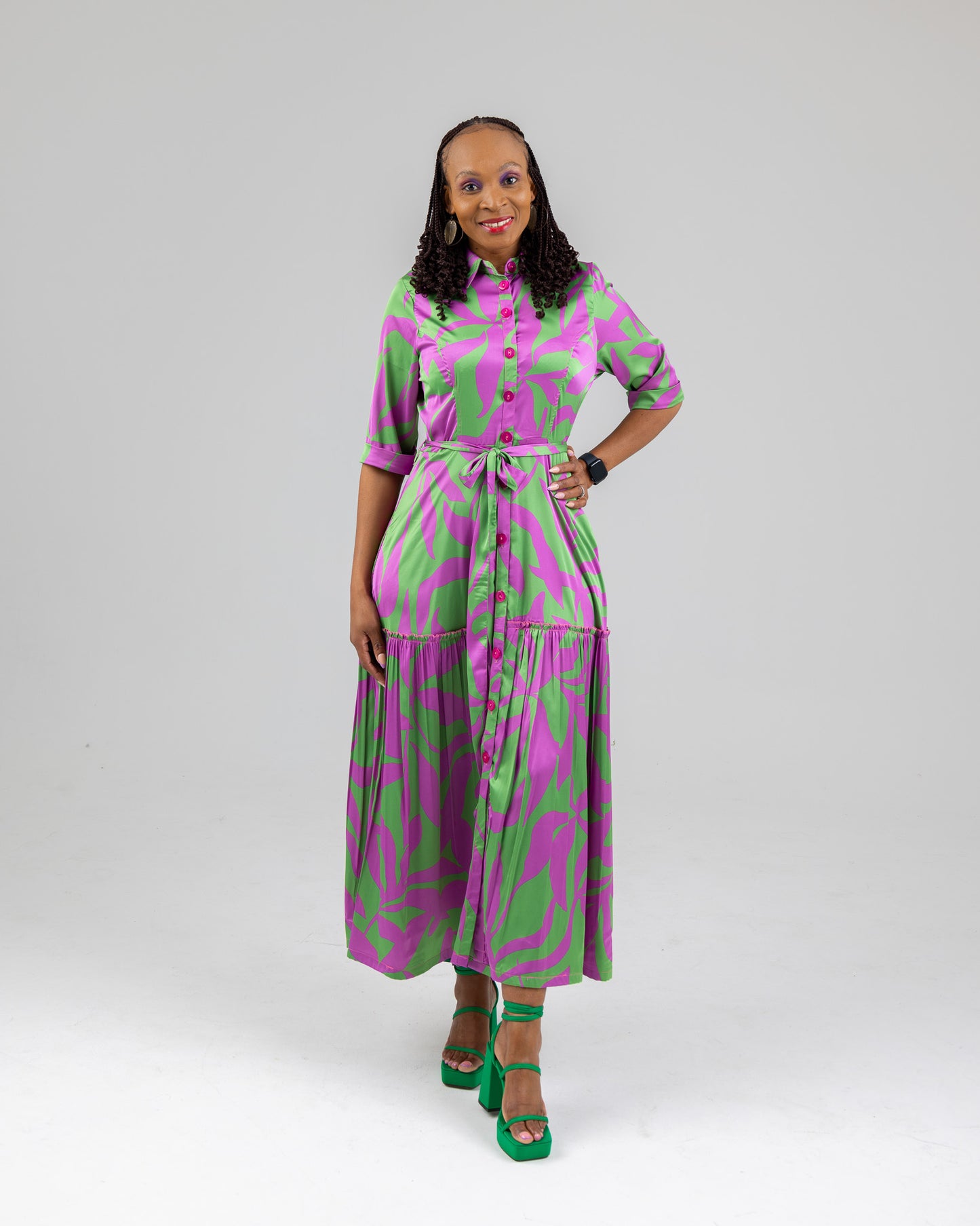 GREEN/PIK GIPSY SHIRT DRESS