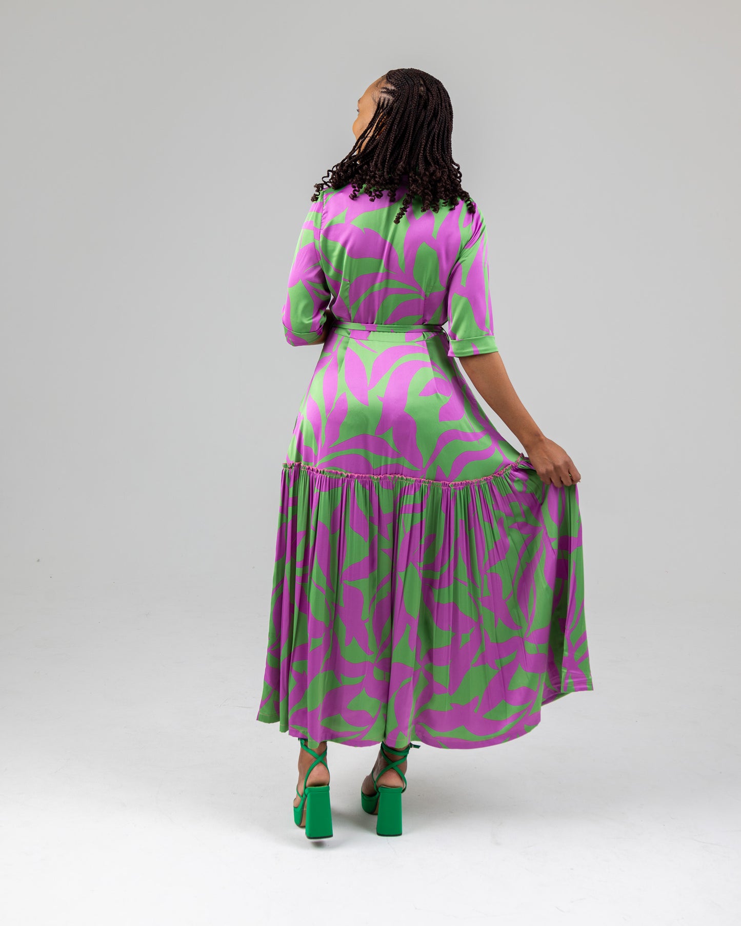 GREEN/PIK GIPSY SHIRT DRESS