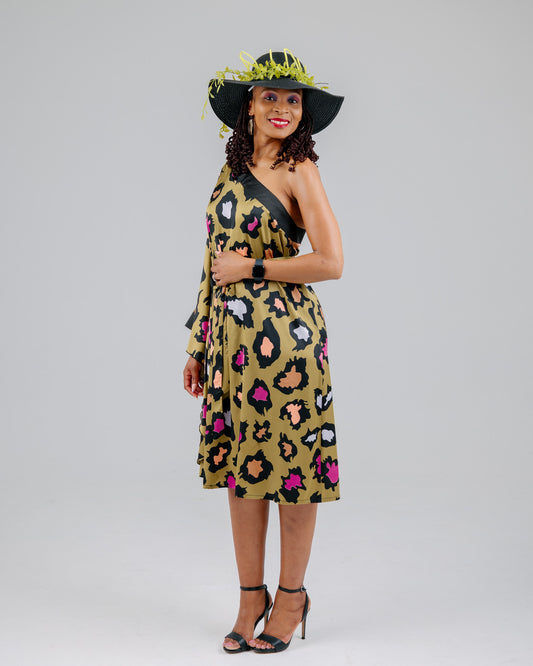 LIME/BLACK ONE ARM KAFTAN DRESS