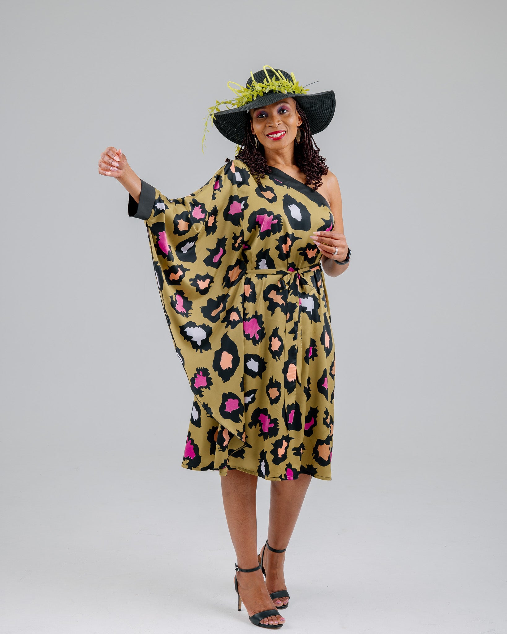 FR985 LIME/BLACK ONE ARM KAFTAN DRESS