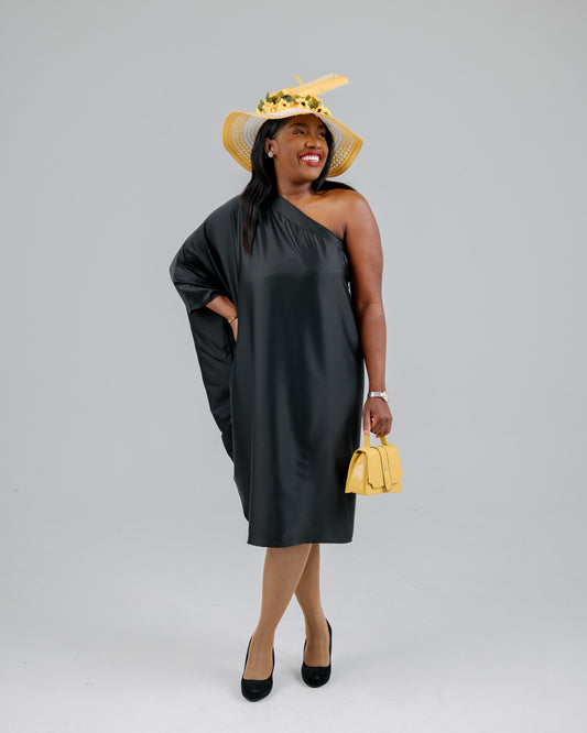 BLACK ASSYMETRICAL KAFTAN DRESS