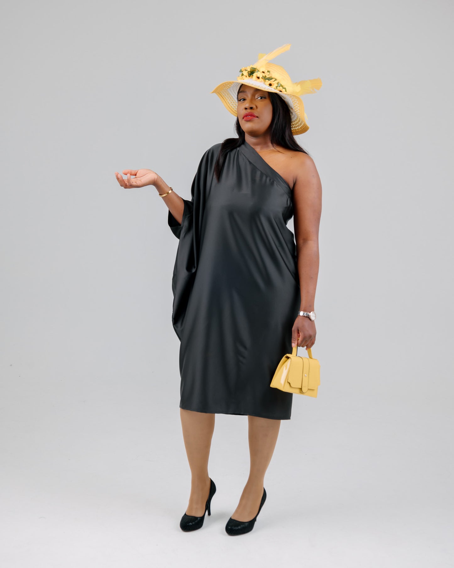 BLACK ASSYMETRICAL KAFTAN DRESS