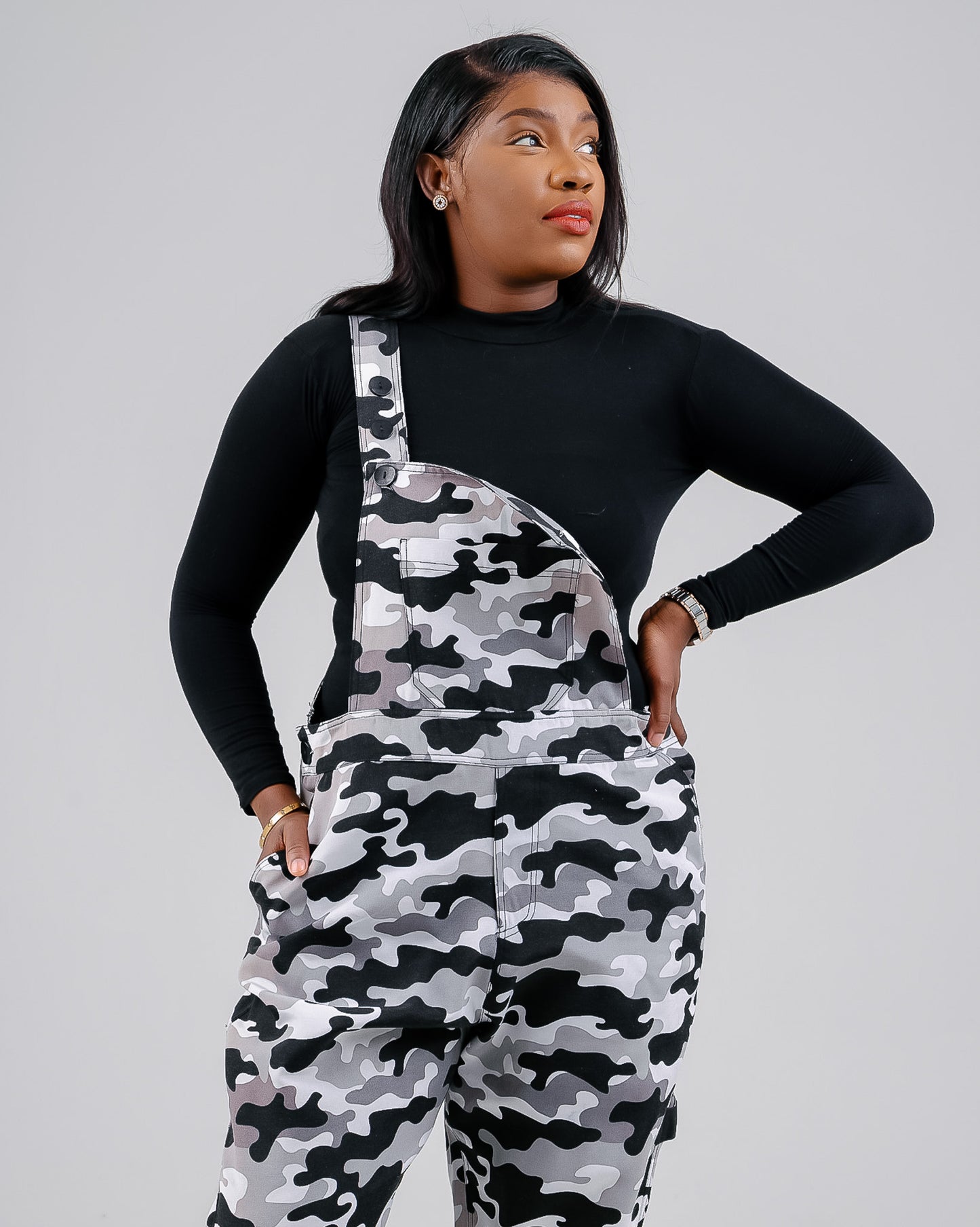 BLACK/WHITE CAMO DUNGAREE PANTS