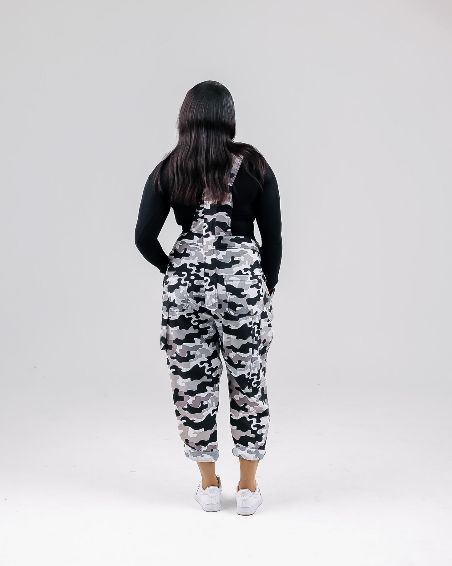 BLACK/WHITE CAMO DUNGAREE PANTS