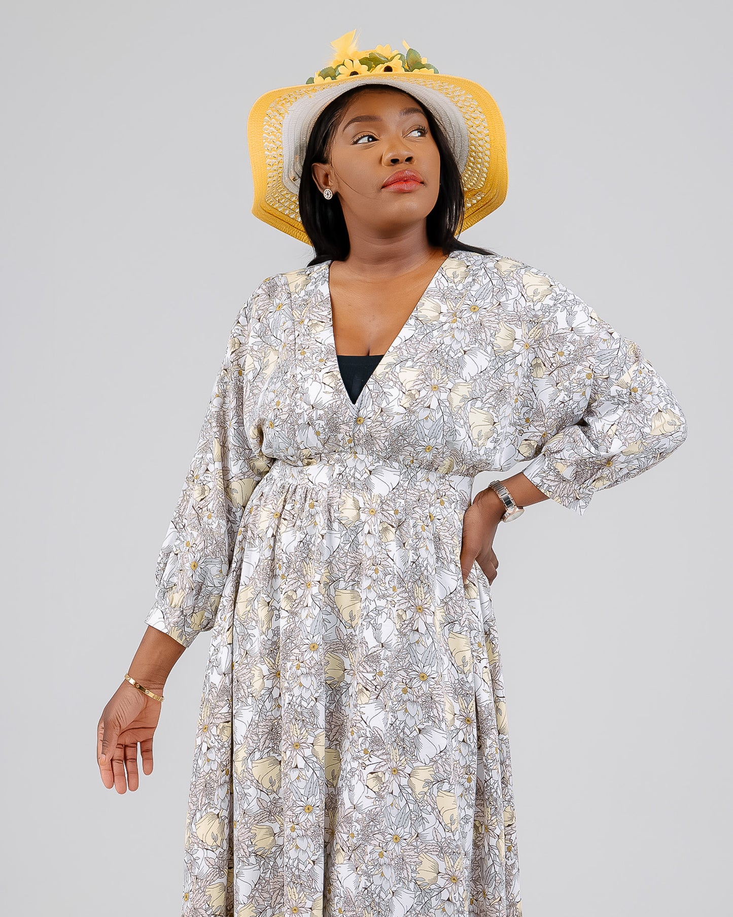 YELLOW/WHITE LONG SLEEVED KINJA DRESS