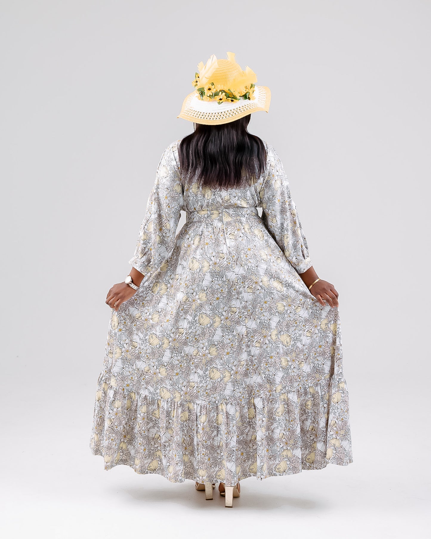 YELLOW/WHITE LONG SLEEVED KINJA DRESS