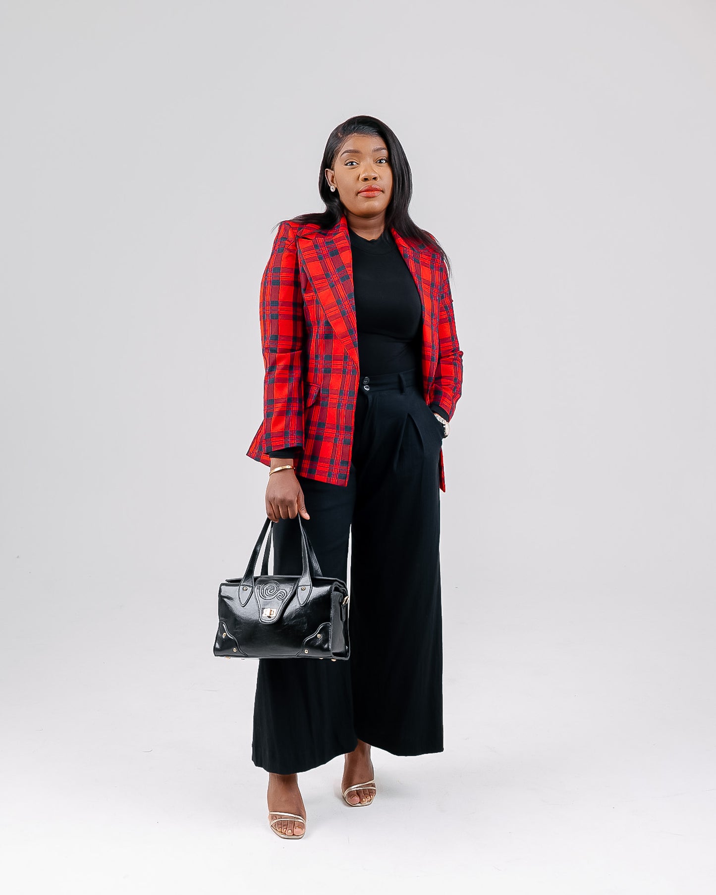 BLACK/RED .CHECKED BLAZER