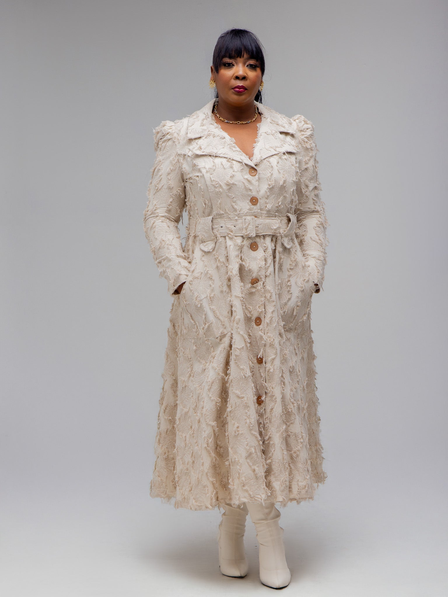 CREAM PRINCESS COAT DRES