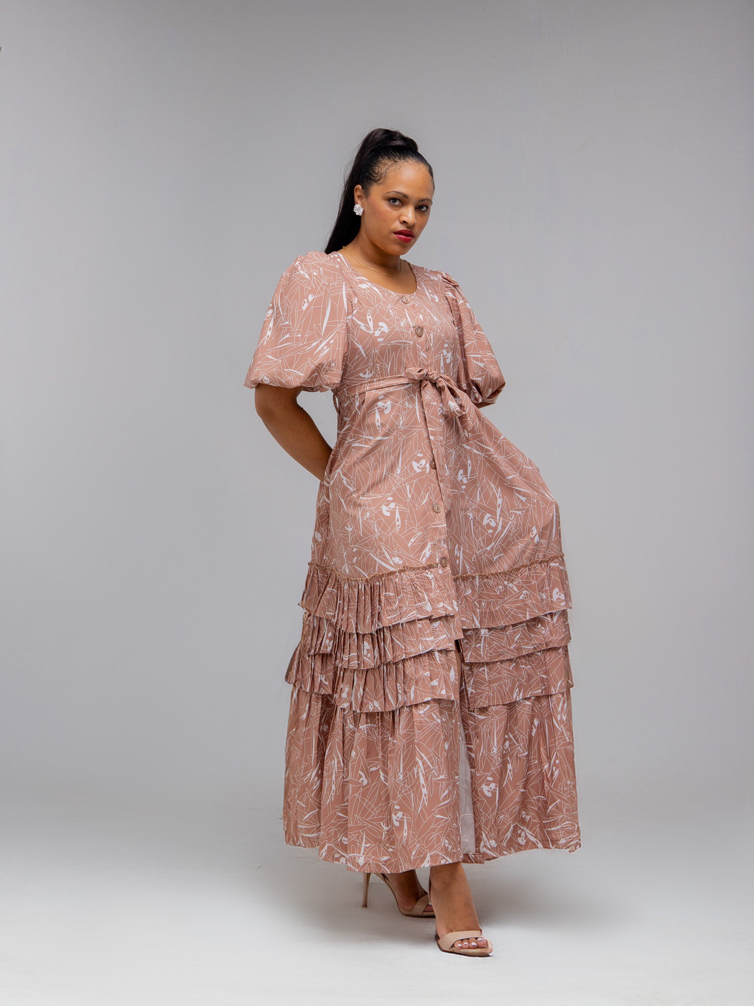 Brown/Cream Printed Dress FR1146
