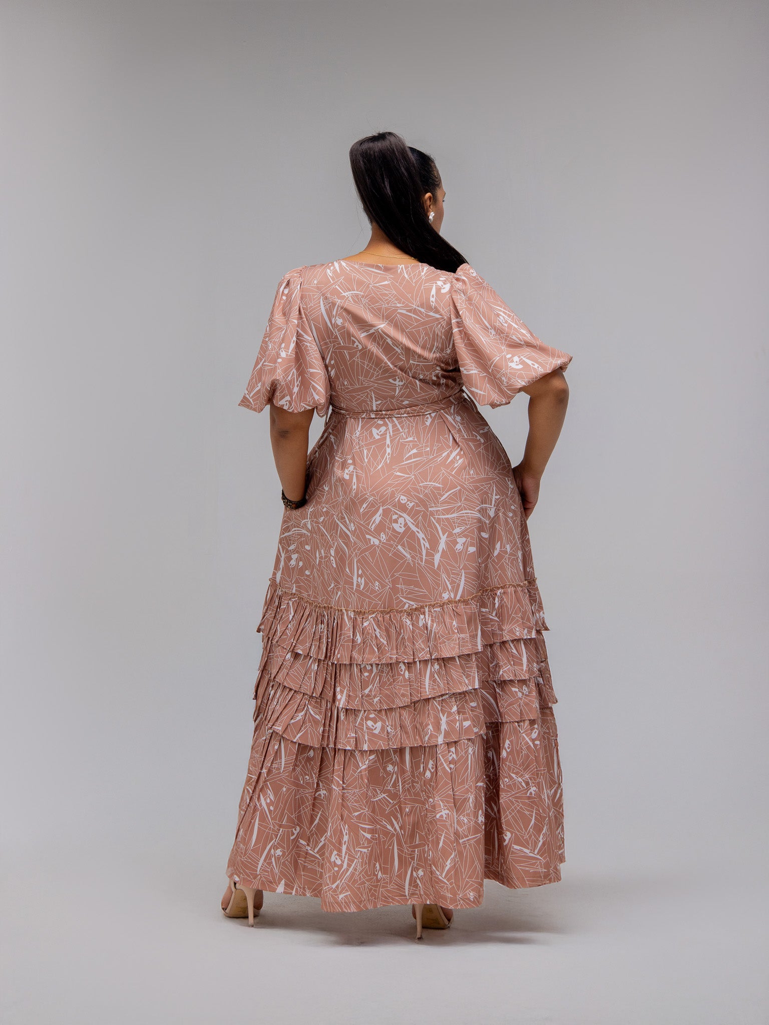 Brown/Cream Printed Dress FR1146