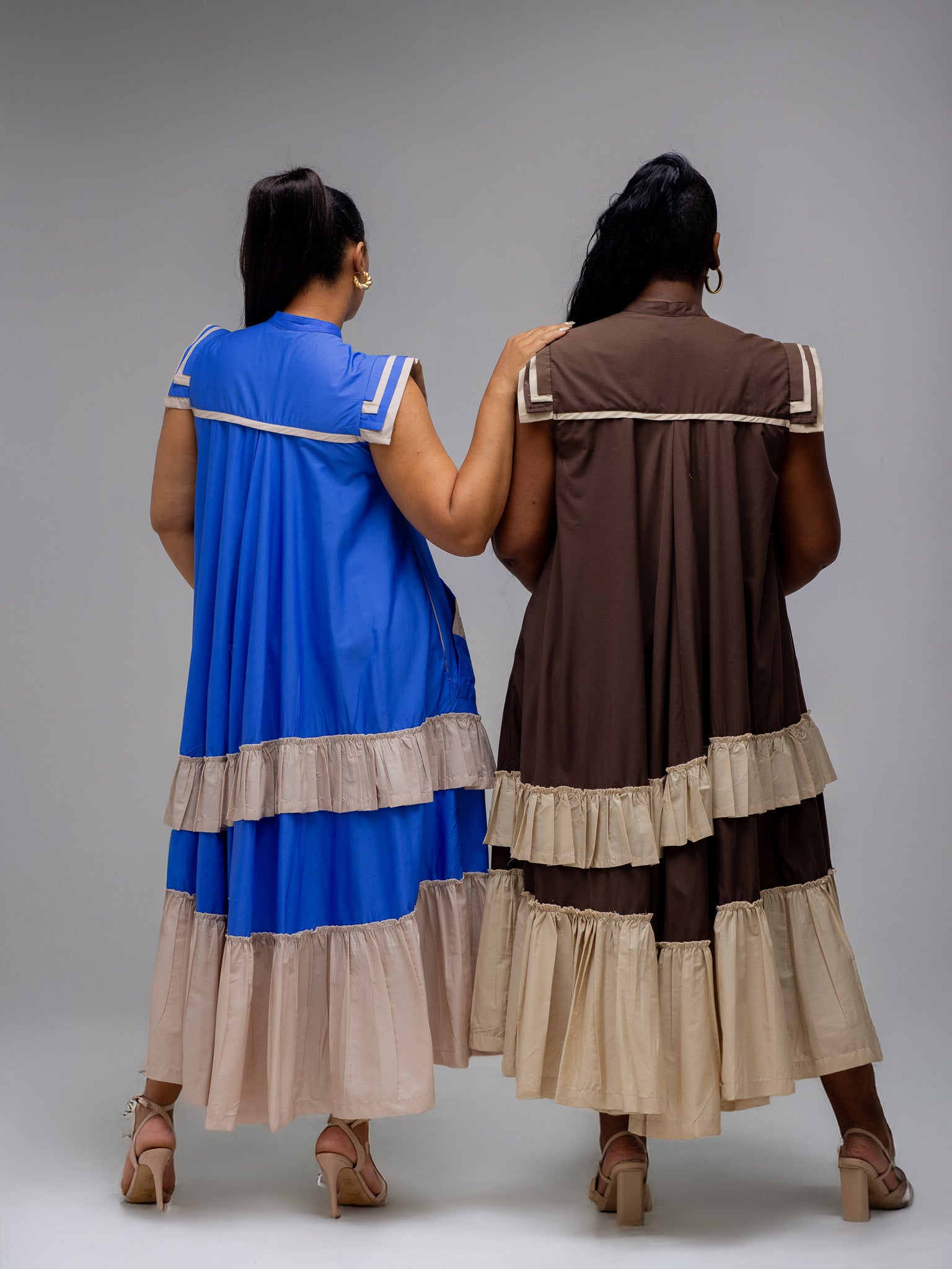 Brown/Stone Maxi Frilled Naomi Dress FR1100
