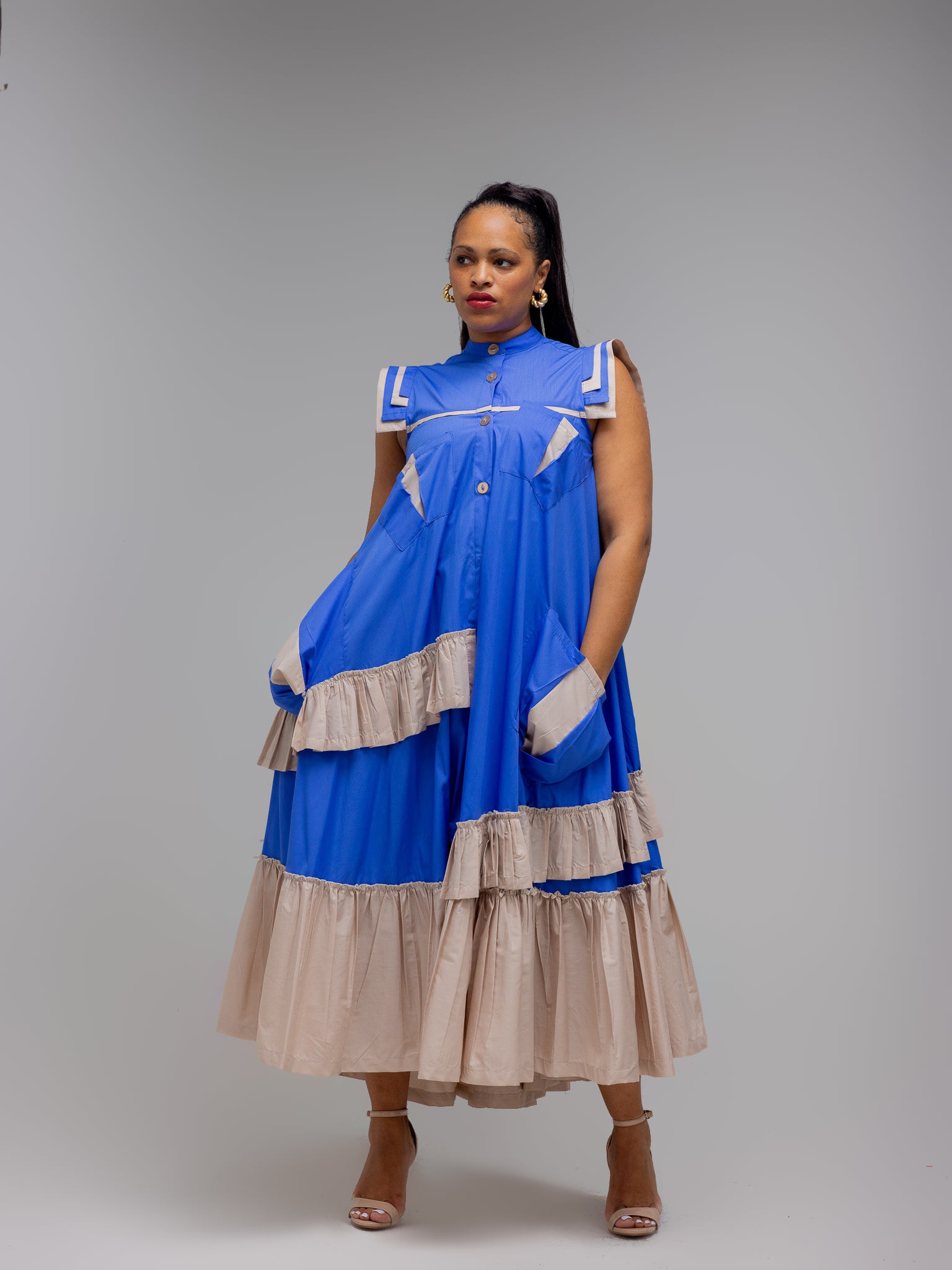 Blue/Stone Maxi Frilled Naomi Dress FR1125