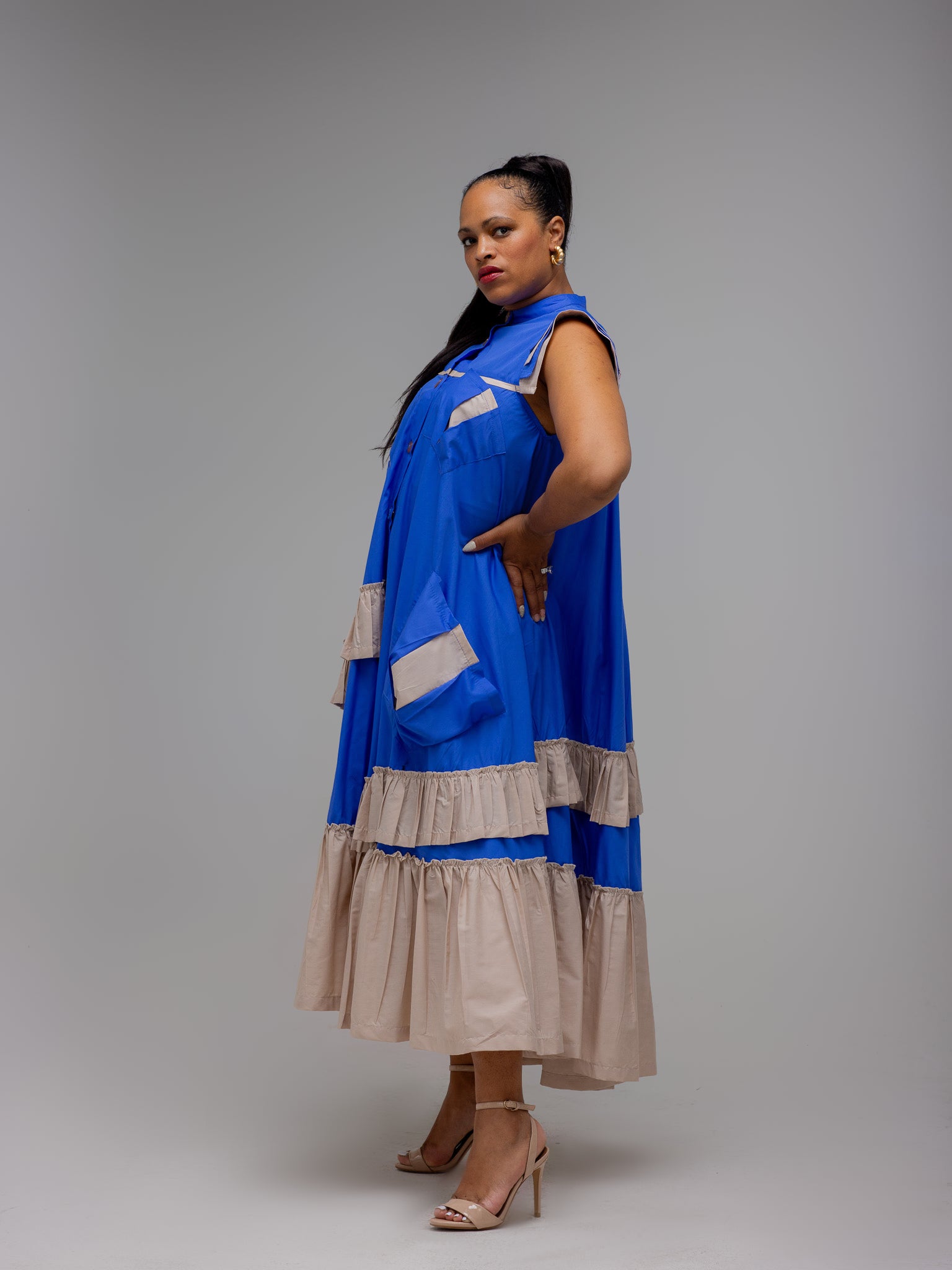 Blue/Stone Maxi Frilled Naomi Dress FR1125