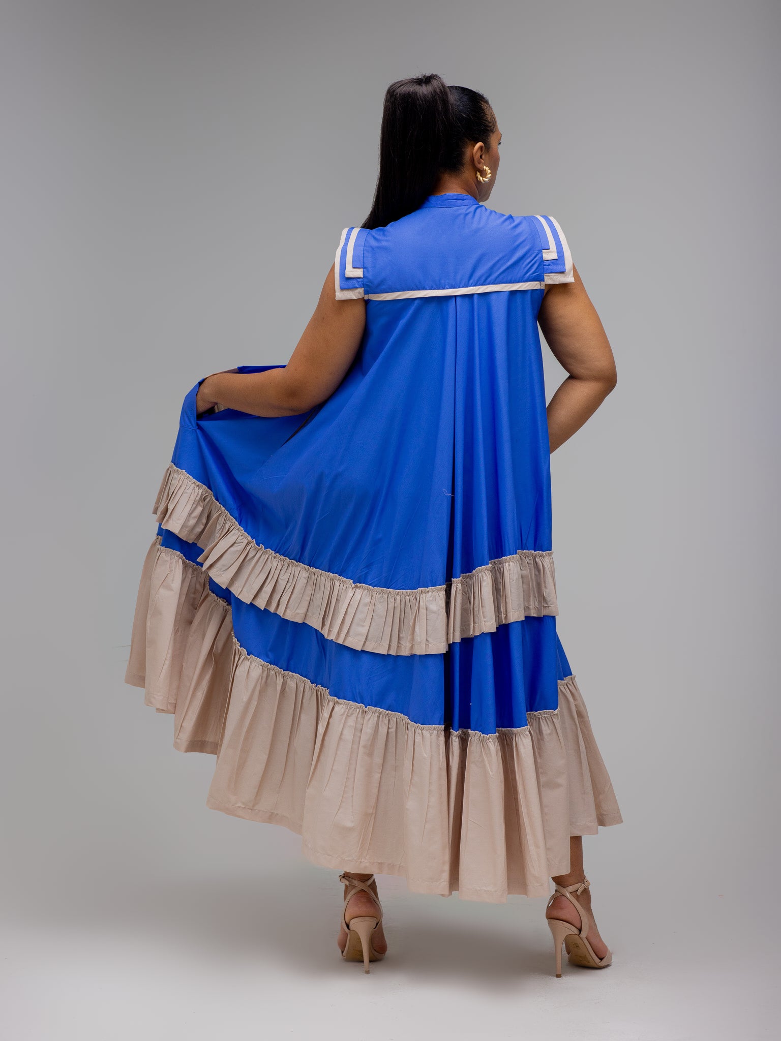 Blue/Stone Maxi Frilled Naomi Dress FR1125
