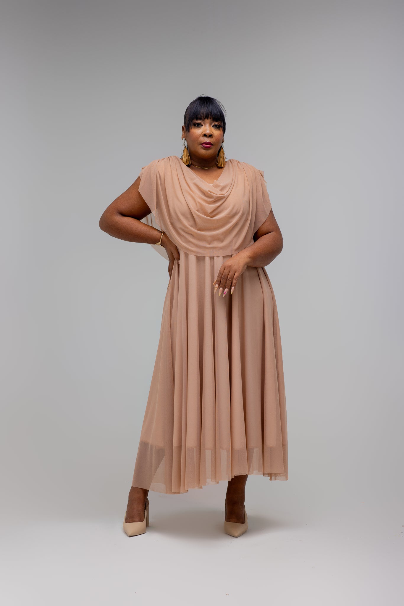 Stone Nino Maxi Mesh Dress Flowy Elegant Dress for Church & Occasion Stone Nino Maxi Mesh Dress Flowy Elegant Dress for Church & Occasion