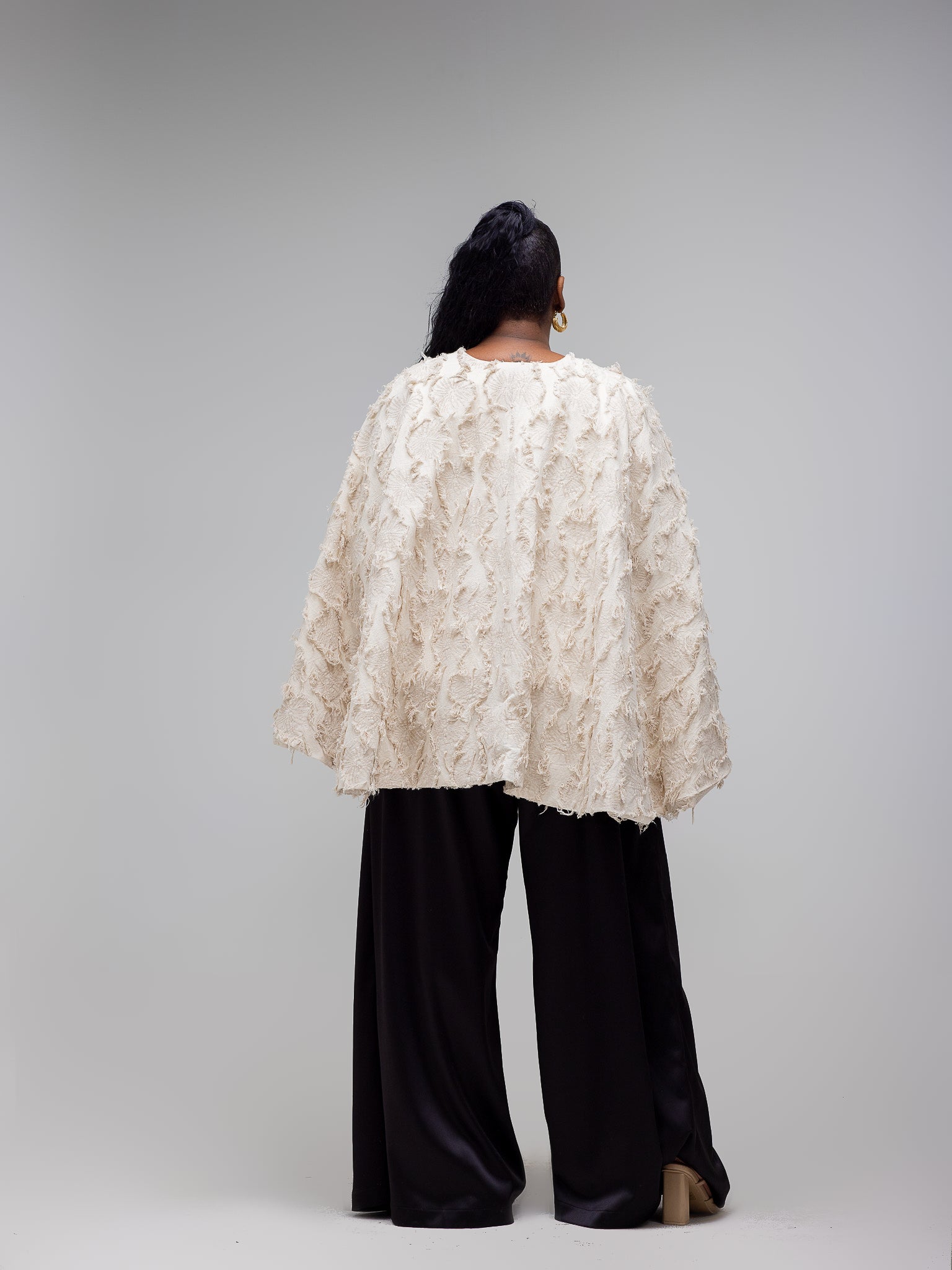Cream Eye Lush Jacquard Cotton Cape