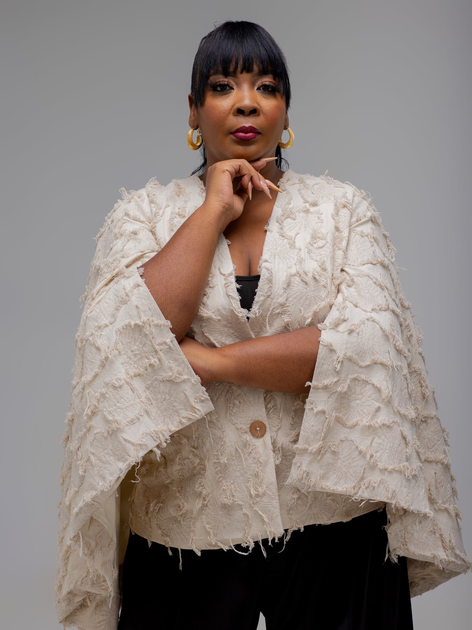 Cream Eye Lush Jacquard Cotton Cape